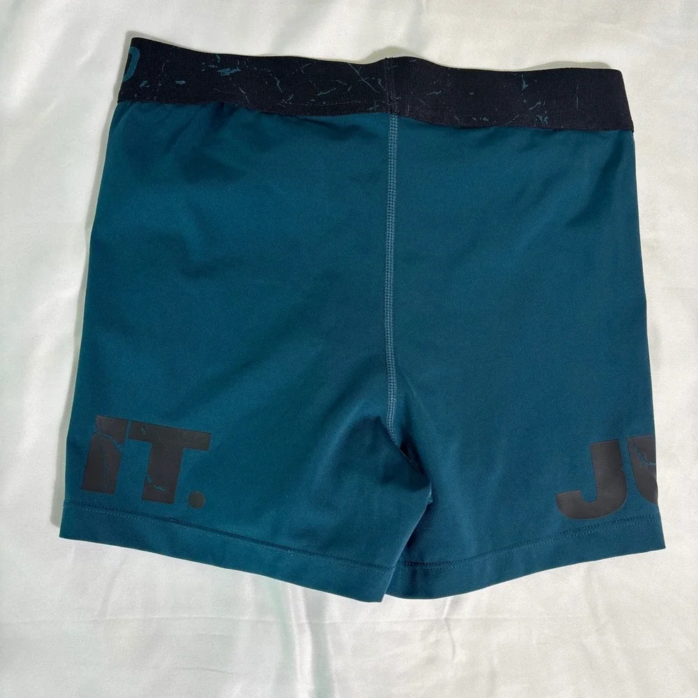 Nike Pro Dri-FIT Womens Teal Green Just Do It Compression Shorts Size Medium